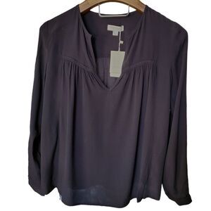 V-Neck, long sleeve, lightweight black viscose blouse-Medium | See u soon